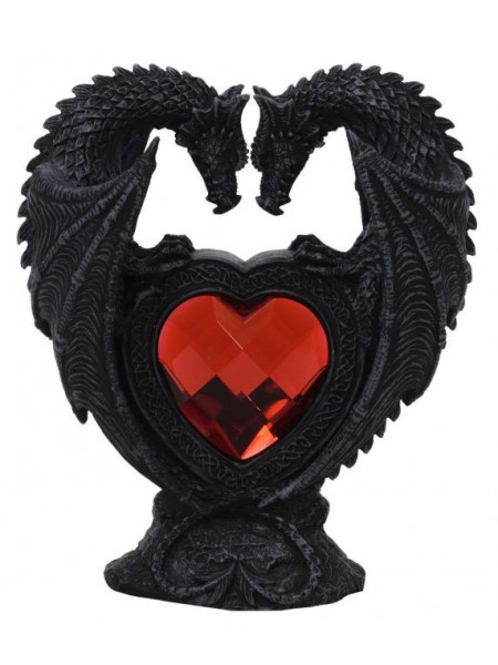 Statueta dragoni cu cristal rosu Iubire Nemuritoare 16x14 cm