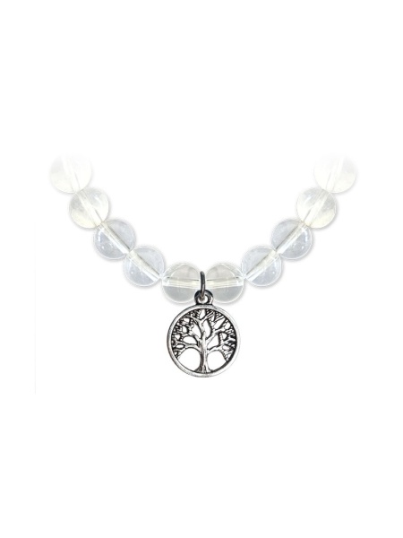 Bratara elastica din quartz transparent, cu charm Copacul Vietii, talisman pentru protectie si vindecare