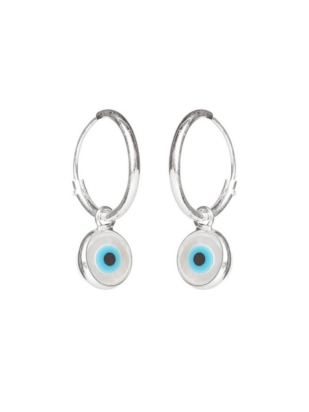 Cercei rotunzi din argint Ochiul Protector (Evil Eye) - alb 6mm