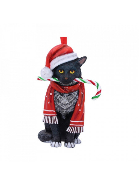 Decoratiune cu agatatoare Pisicuta Candy Cane Cat - Lisa Parker 9 cm