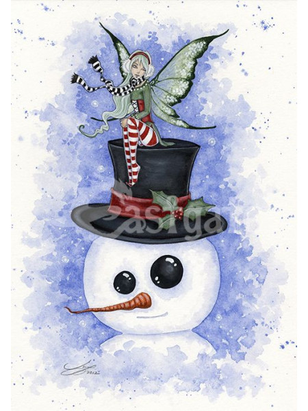 Felicitare Crăciun zana si om de zapada Frosty Friends Amy Brown