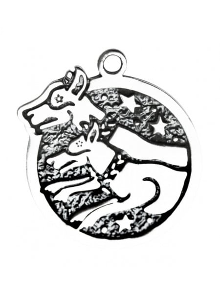 Pandantiv cu lantisor Cwn Annan, placat cu argint, talisman zodiac celtic (14 Feb - 8 Mar), 2.4 cm