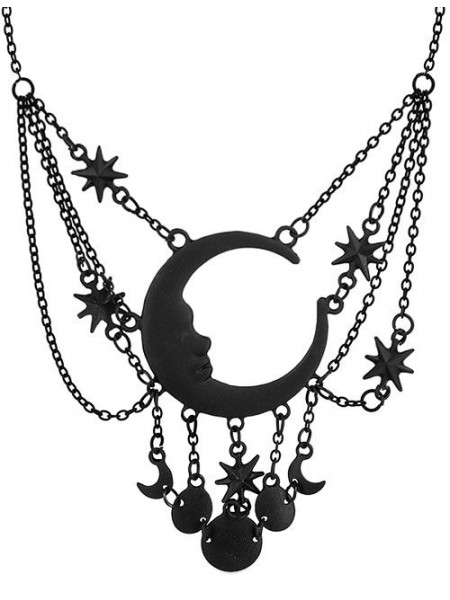 Pandantiv gotic luna cu stele Nopti fara Somn - negru