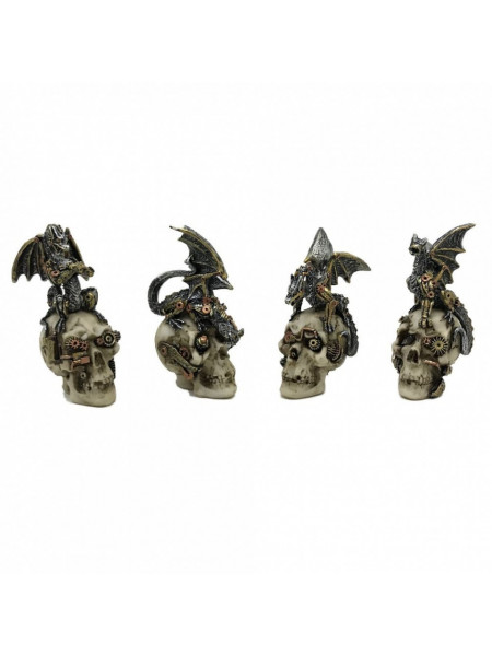 Set 4 statuete cranii cu dragoni steampunk 10.5 cm