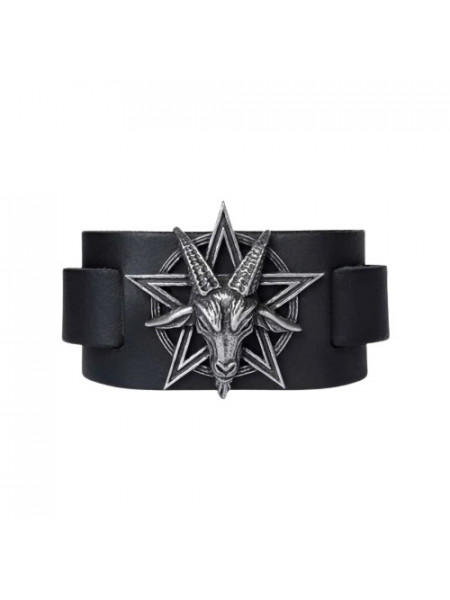 Bratara piele naturala, lungime reglabila, latime 5 cm, Alchemy- Baphomet
