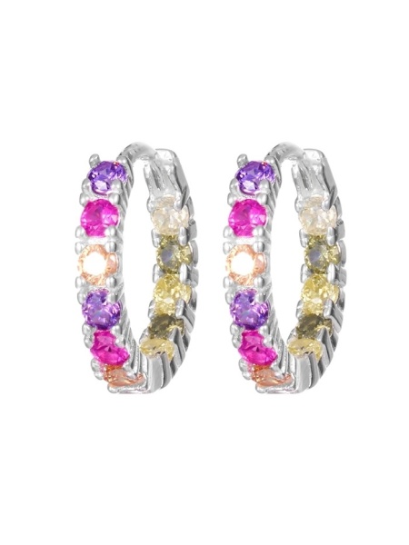 Cercei rotunzi argint si zirconii Creole colorate 13mm