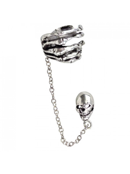 Cercel argint earcuff cu craniu Mana scheletica 0.9cm