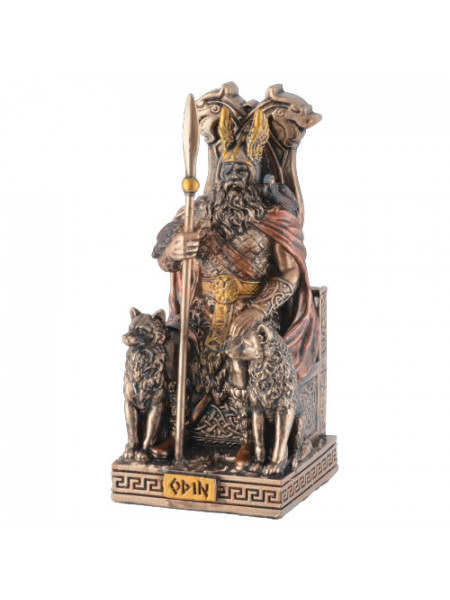 Mini statueta zeu nordic Odin pe tron 9 cm