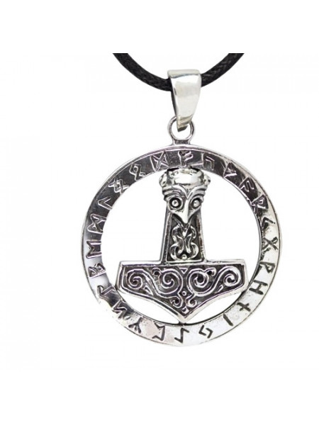 Pandantiv argint Ciocanul lui Thor cu rune 2.5cm