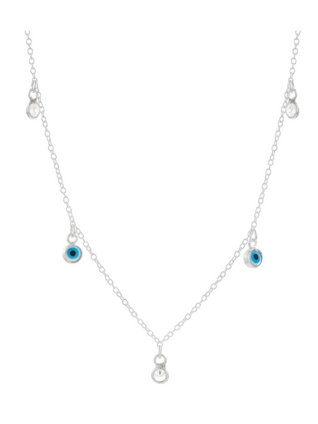 Pandantiv cu lantisor din argint si charmuri colorate Ochiul Protector (Evil Eye), dimensiune 39+3cm