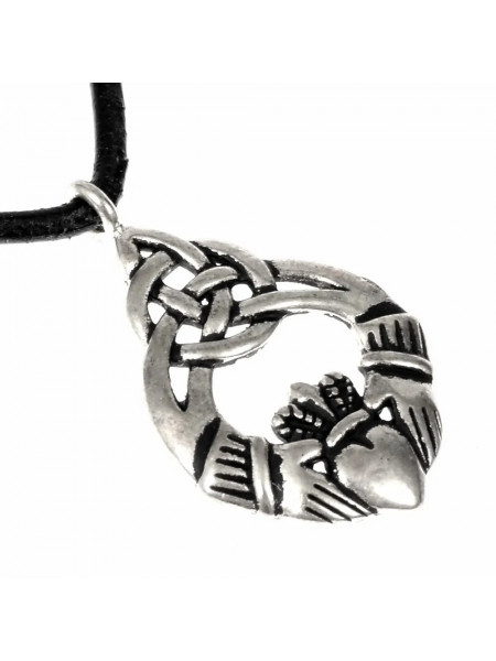 Pandantiv din bronz placat cu argint Claddagh cu nod celtic