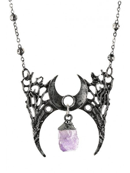 Pandantiv gotic cu cristal violet Luna din Crengi - argintiu