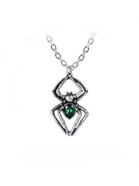 Pandantiv gotic cu lantisor si cristal verde Alchemy England - Paianjenul de Smarald