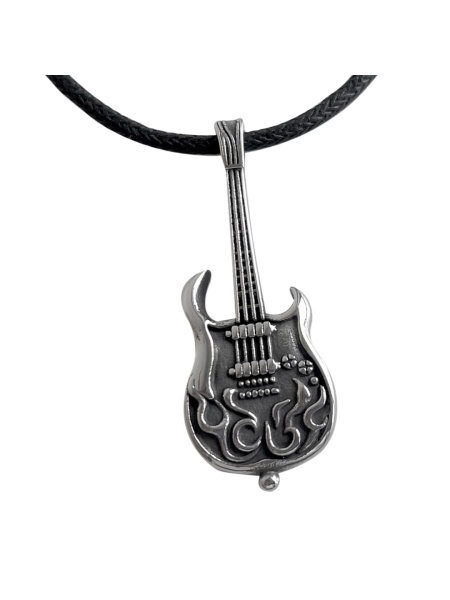 Pandantiv otel inoxidabil Flaming Guitar 3.7 cm