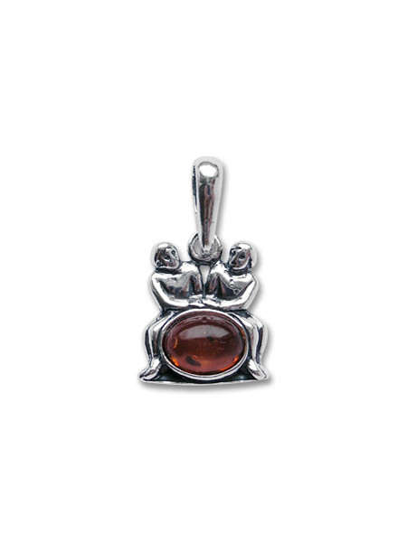 Pandantiv talisman argint cu piatra naturala de ambra (chihlimbar), semn zodiacal Gemeni
