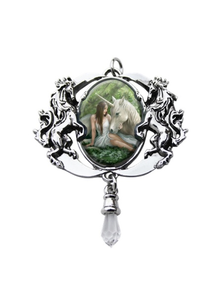 Pandantiv unicorni si cristal alb Enchanted Cameos - Inima Curata, 6.1 cm