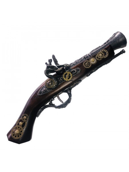 Pistol din lemn cu elemente metalice Steampunk 32 cm