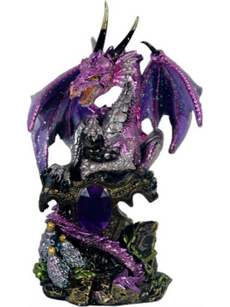Statueta Dragon cu cristal Violet, 15 cm