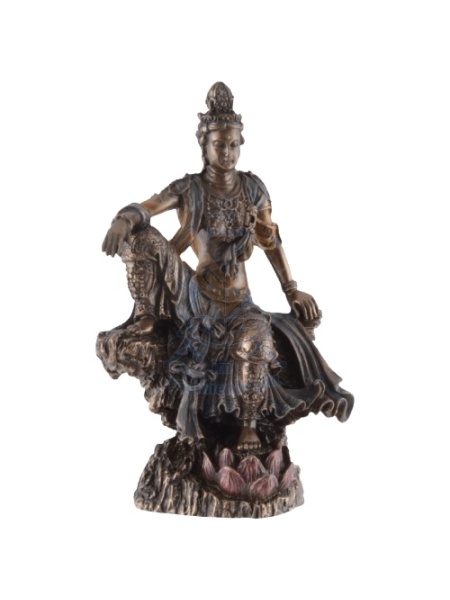 Statueta rasina si bronz zeita asiatica Guan Yi, zeita compasiunii 12 cm