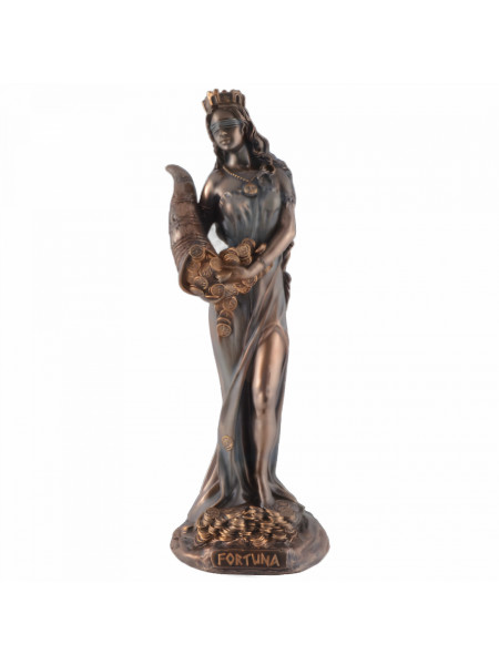 Statueta zeita norocului Fortuna cu Cornul Abundentei, 16 cm, finisaj bronz