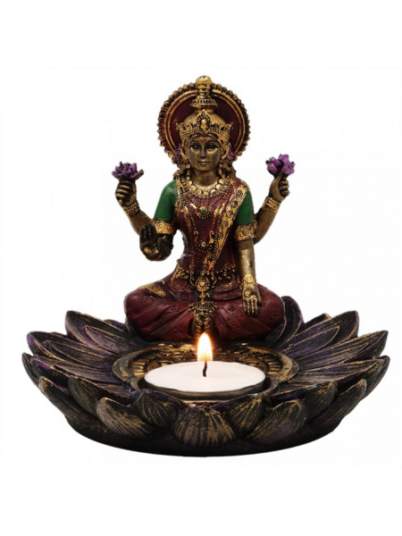 Suport lumanare zeita hindusa Lakshmi pe Floare de Lotus 11x12 cm