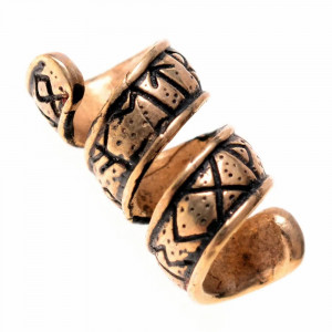 Bijuterie vikinga pentru barba/par din bronz Rune, diametru 8 mm