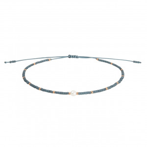 Bratara ajustabila din margele Miyuki si perlute de sidef Little Treasure - Gri Metalic