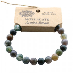 Bratara elastica din sfere de piatra semipretioasa Agata de muschi (Moss Agate)