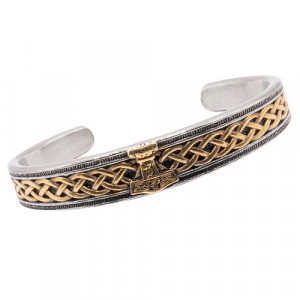 Bratara aurie otel inoxidabil fixa bangle Ciocanul lui Thor, creata cu migala si atentie la detalii din otel inoxidabil.