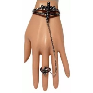 Bratara reglabila din aliaj de metal cu inel atasat Skull Cross