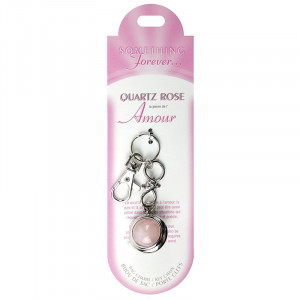 Breloc cu agatatoare tip carlig si piatra semipretioasa, Quartz Roz, talisman pentru Iubire