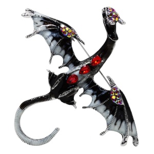 Brosa-pandantiv Dragon Argintiu cu cristale – putere si protectie, 9 cm
