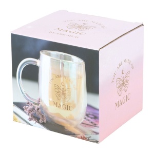 Cana din sticla iridiscenta cu pereti dubli "You are made of magic" 9.5cm - Img 5