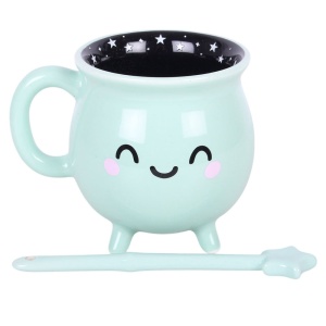 Cana verde din ceramica cu lingurita Cazanul Vrajitoarelor 400 ml - Img 2