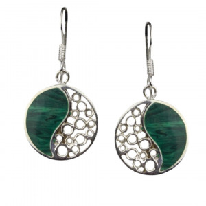 Cercei lungi din argint cu agata verde Yin Yang 1.5cm
