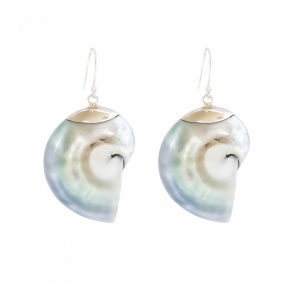 Cercei Nautilus argintiu perlat, argint cu cochilie naturala – evolutie si armonie, 2.7 cm