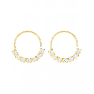 Cercei piercing din argint placat cu aur, cu zirconii albe, 8x0.6 mm
