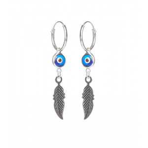 Cercei rotunzi argint Creole Pana cu Evil Eye 1.2 cm