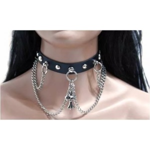 Choker de piele ecologica Lanturi si Cruce 2cm