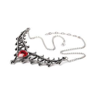 Colier gotic Elizabethan cu cristal rosu inima – simbol al iubirii regale si elegantei Tudor, Alchemy England - Img 2