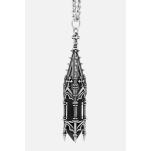 Colier Midnight Totem cu cristal negru si turn de catedrala gotica placat cu argint 925
