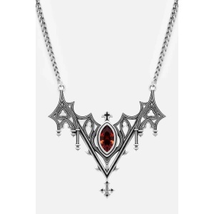 Colier Relique cu cristal rosu si arcade de catedrala gotica, placat cu argint 925