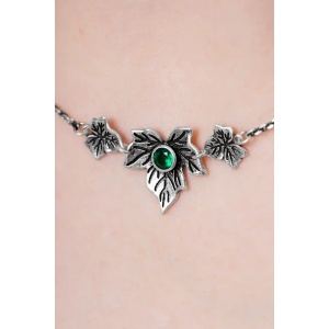 Colier whimsigoth Poisoned Ivy cu iedera si cristale verzi placat cu argint 925 - Img 3