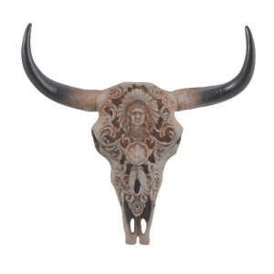 Decoratiune pentru perete Craniu de bivol cu motive amerindiene 31cm