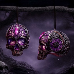 Decoratiune suspendata craniu mov Jewelled Fate 6,5 cm - House of Obscura - Img 8