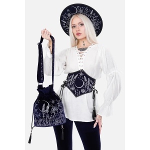 Geanta bucket gotica dark celestial Lunar Eclipse din catifea - Restyle - Img 2