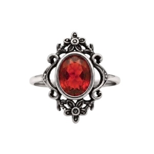 Inel din inox cu zirconiu rosu si flori gotice, 2 cm, Garnet Flowers - Img 3