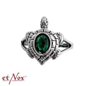 Inel din otel inoxidabil cu zirconiu verde Broasca Testoasa, latime 1.9 cm - Img 2