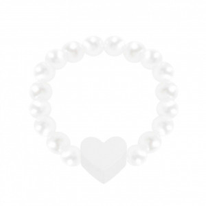 Inel elastic din bilute de sidef si charm din otel inoxidabil, placat cu argint, Inima
