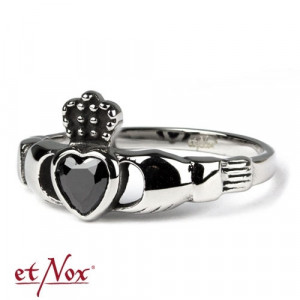 Inel otel inoxidabil cu zirconiu negru Claddagh 1.1cm - Img 3
